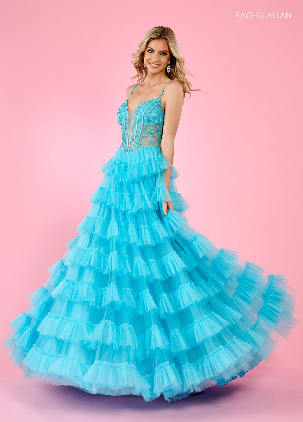 Rachel Allan 70576 prom dress images.  Rachel Allan 70576 is available in these colors: Black, Coral, Turquoise.