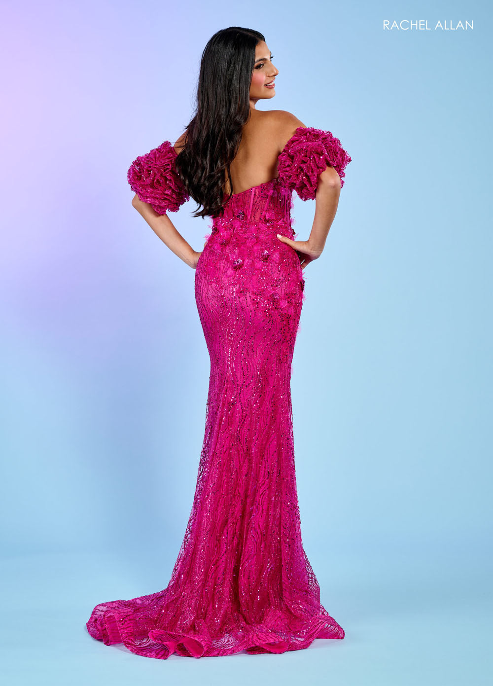 Rachel Allan 70580 prom dress images.  Rachel Allan 70580 is available in these colors: Fuchsia, Jade, Ocean Blue.