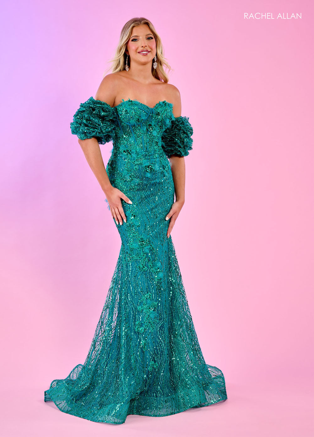 Rachel Allan 70580 prom dress images.  Rachel Allan 70580 is available in these colors: Fuchsia, Jade, Ocean Blue.