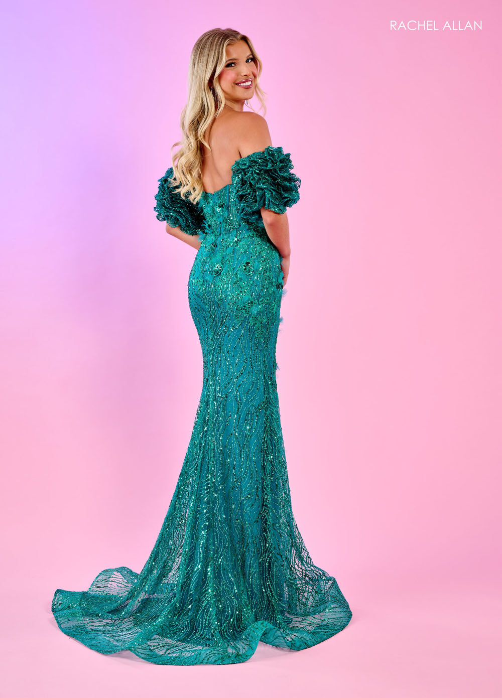 Rachel Allan 70580 prom dress images.  Rachel Allan 70580 is available in these colors: Fuchsia, Jade, Ocean Blue.