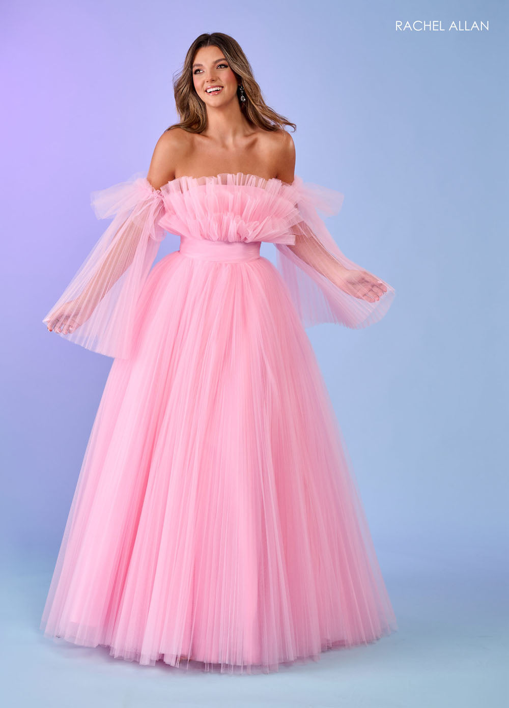 Rachel Allan 70583 prom dress images.  Rachel Allan 70583 is available in these colors: Bright Coral, Light Blue, Pink, Sage.