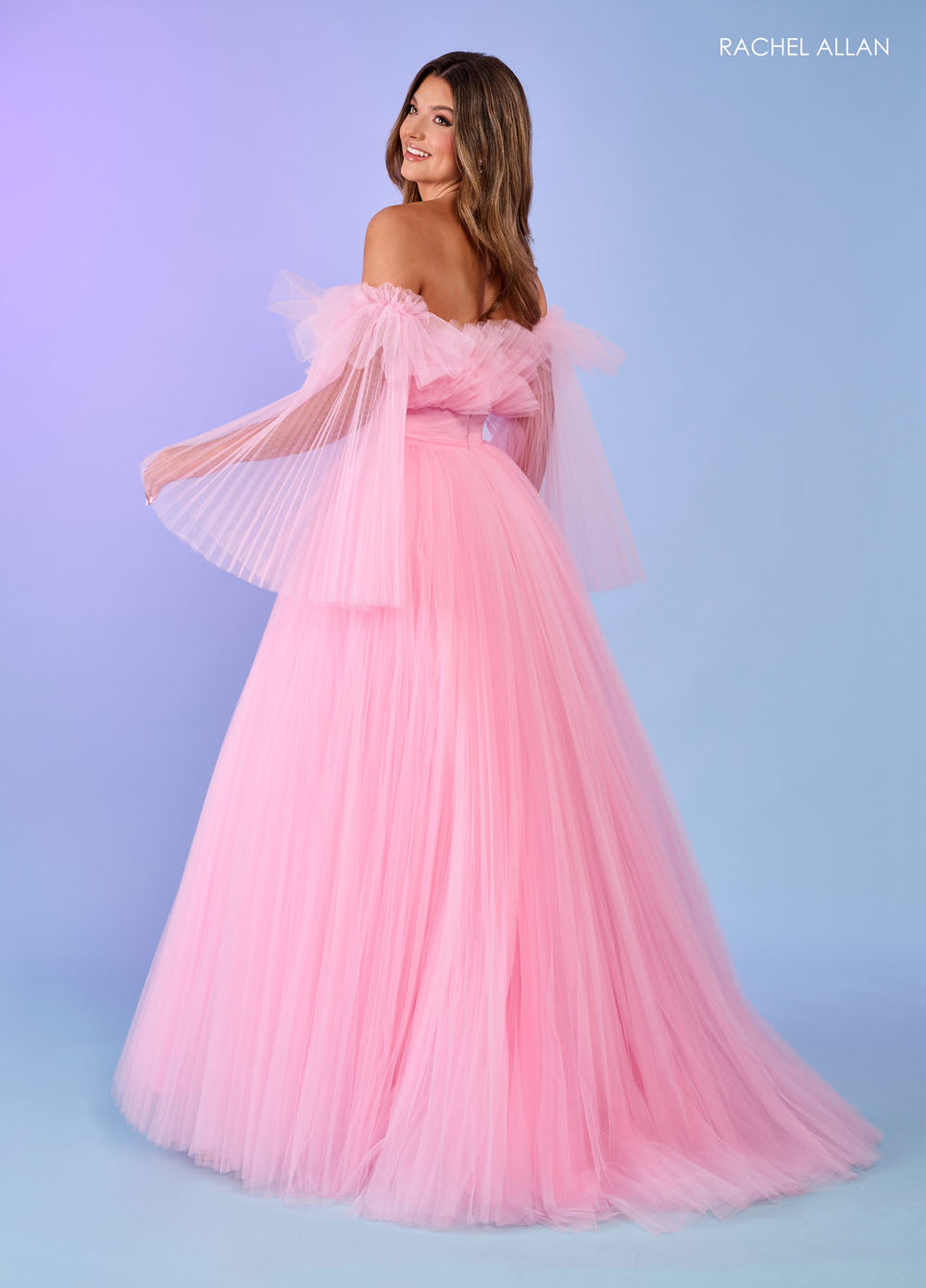 Rachel Allan 70583 prom dress images.  Rachel Allan 70583 is available in these colors: Bright Coral, Light Blue, Pink, Sage.