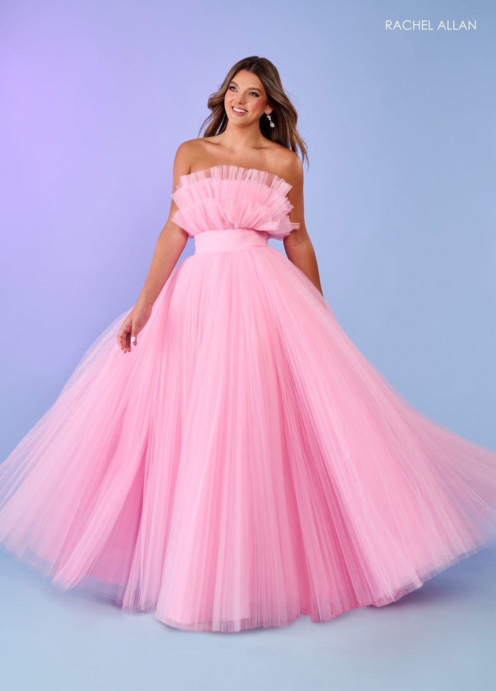 Rachel Allan 70583 prom dress images.  Rachel Allan 70583 is available in these colors: Bright Coral, Light Blue, Pink, Sage.