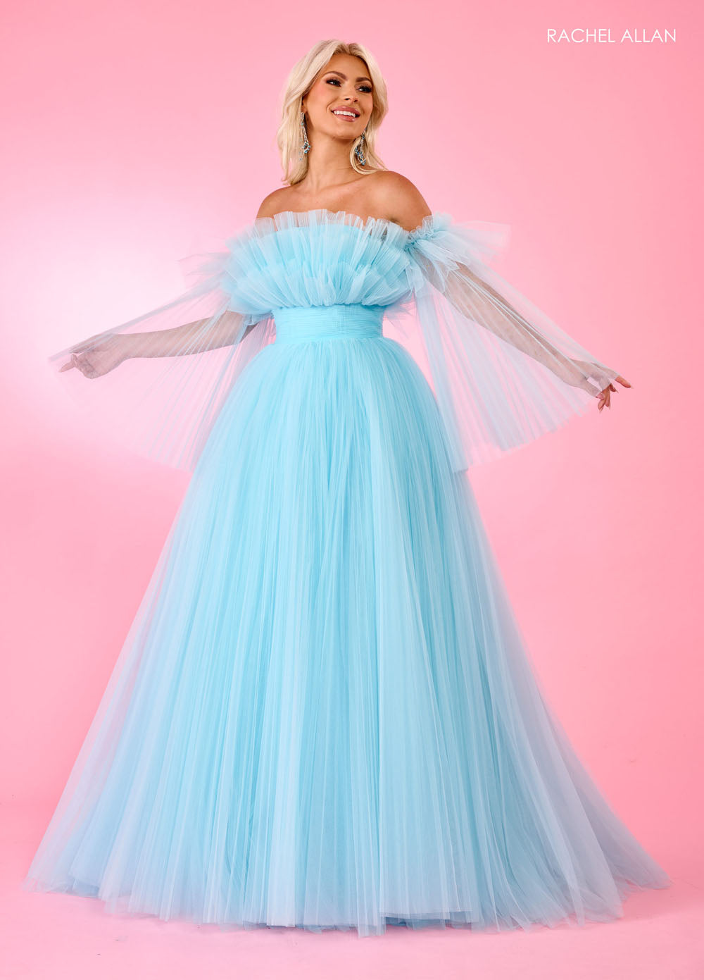 Rachel Allan 70583 prom dress images.  Rachel Allan 70583 is available in these colors: Bright Coral, Light Blue, Pink, Sage.