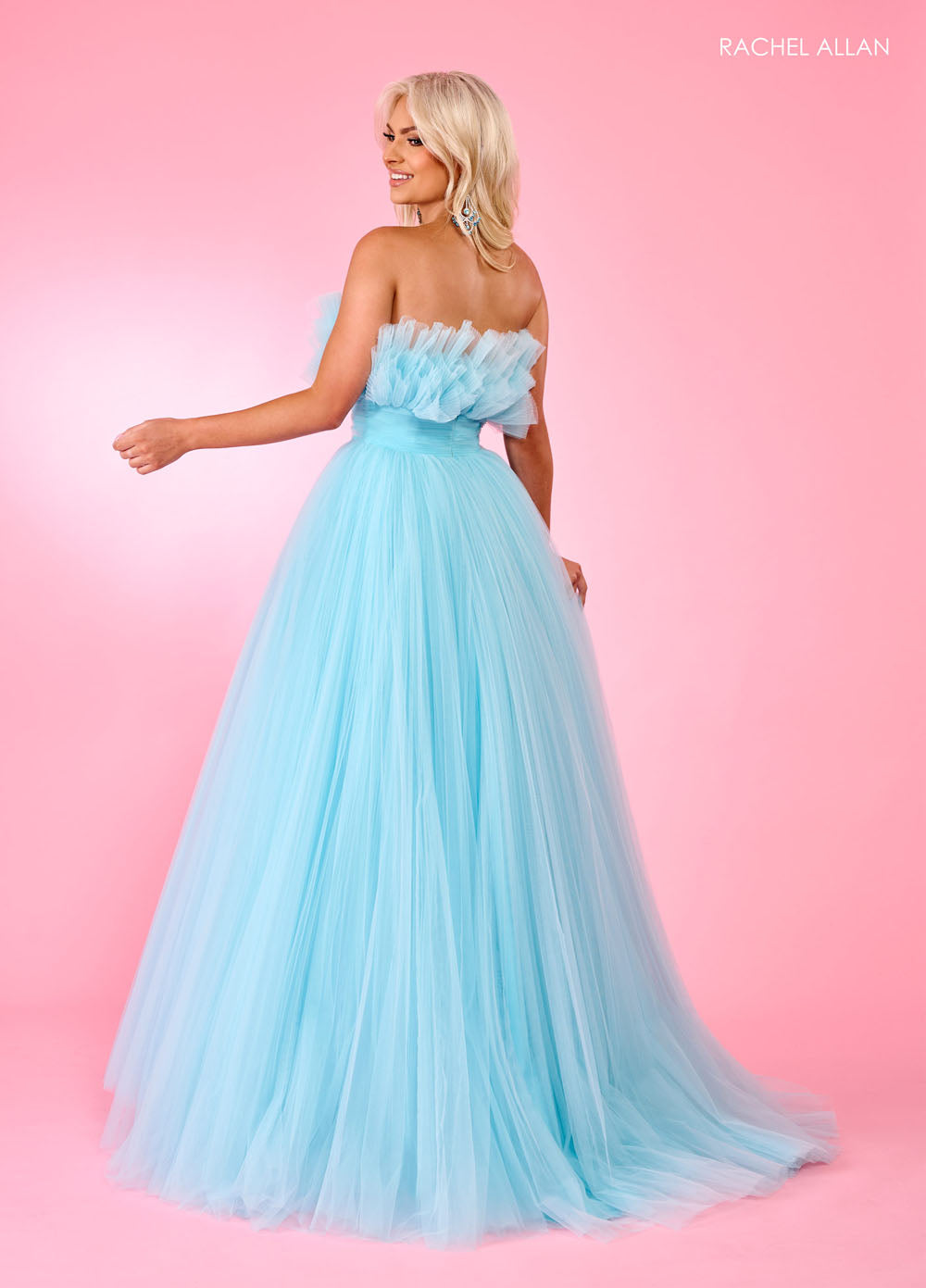 Rachel Allan 70583 prom dress images.  Rachel Allan 70583 is available in these colors: Bright Coral, Light Blue, Pink, Sage.