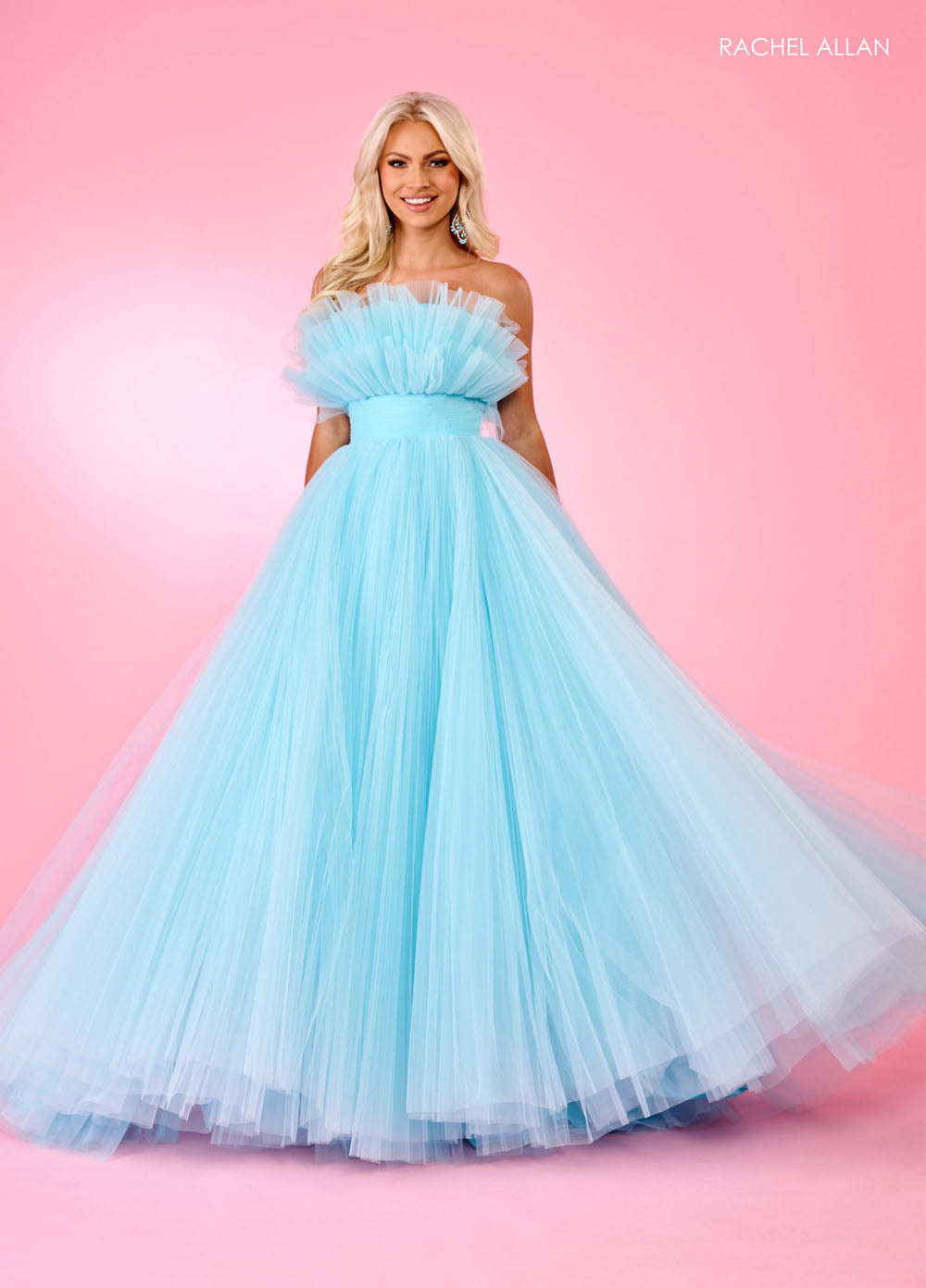 Rachel Allan 70583 prom dress images.  Rachel Allan 70583 is available in these colors: Bright Coral, Light Blue, Pink, Sage.