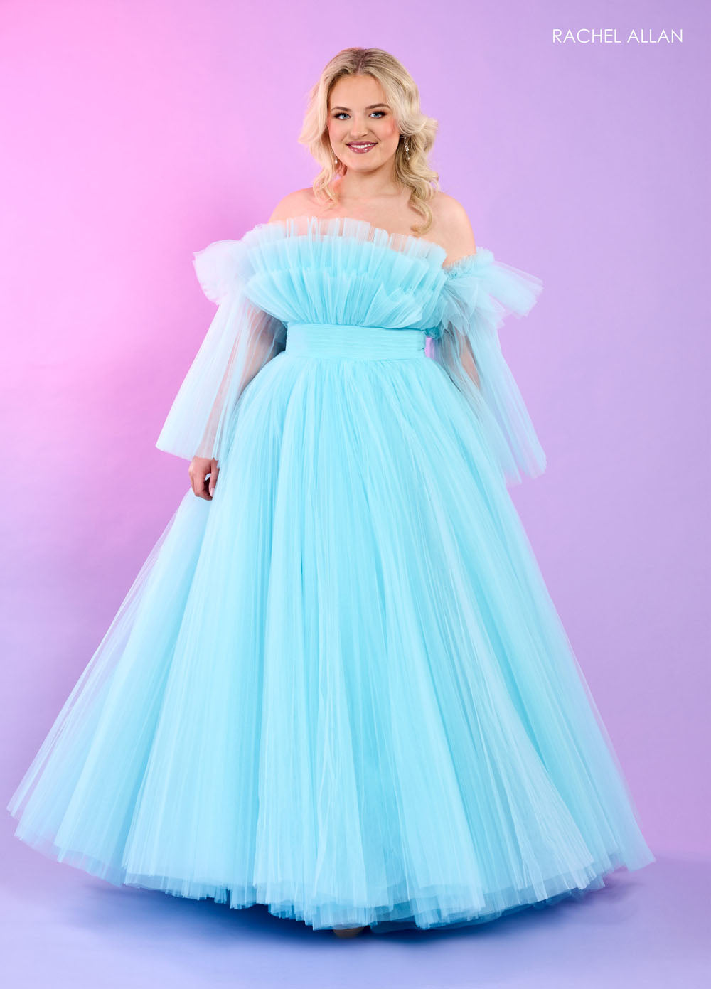 Rachel Allan 70583 prom dress images.  Rachel Allan 70583 is available in these colors: Bright Coral, Light Blue, Pink, Sage.