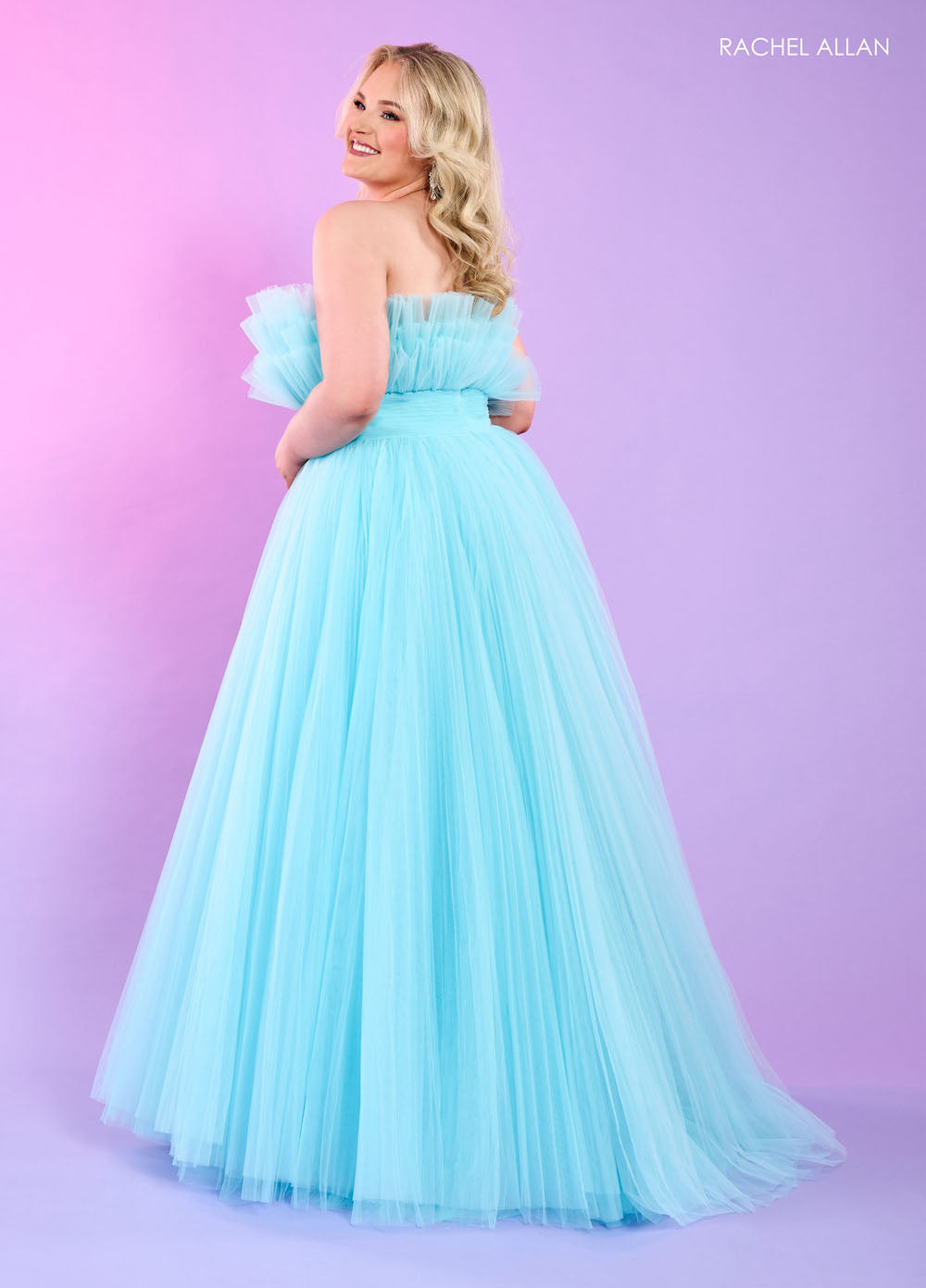 Rachel Allan 70583 prom dress images.  Rachel Allan 70583 is available in these colors: Bright Coral, Light Blue, Pink, Sage.