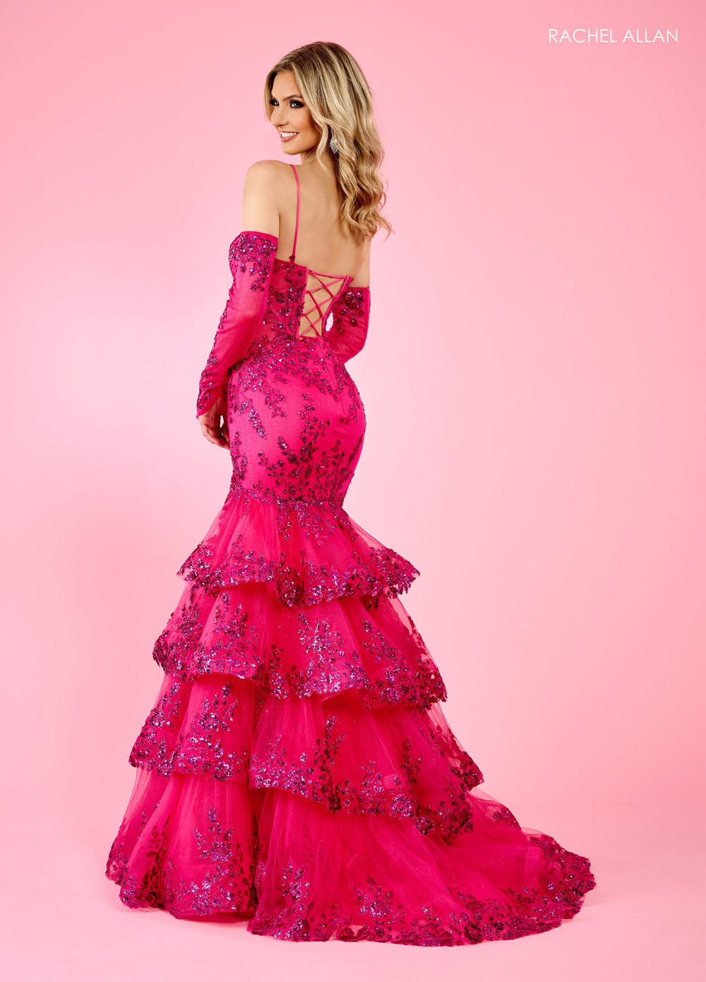 Rachel Allan 70614 prom dress images.  Rachel Allan 70614 is available in these colors: Black, Fuchsia, Purple, Sky Blue.