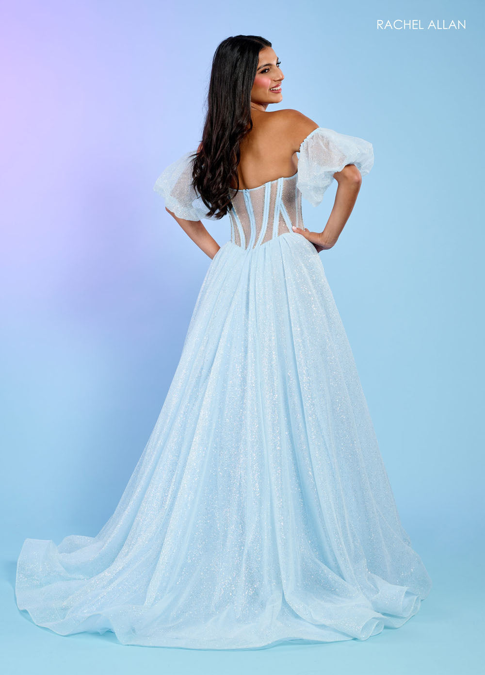 Rachel Allan 70630 prom dress images.  Rachel Allan 70630 is available in these colors: Black, Light Blue, Pink, Red.