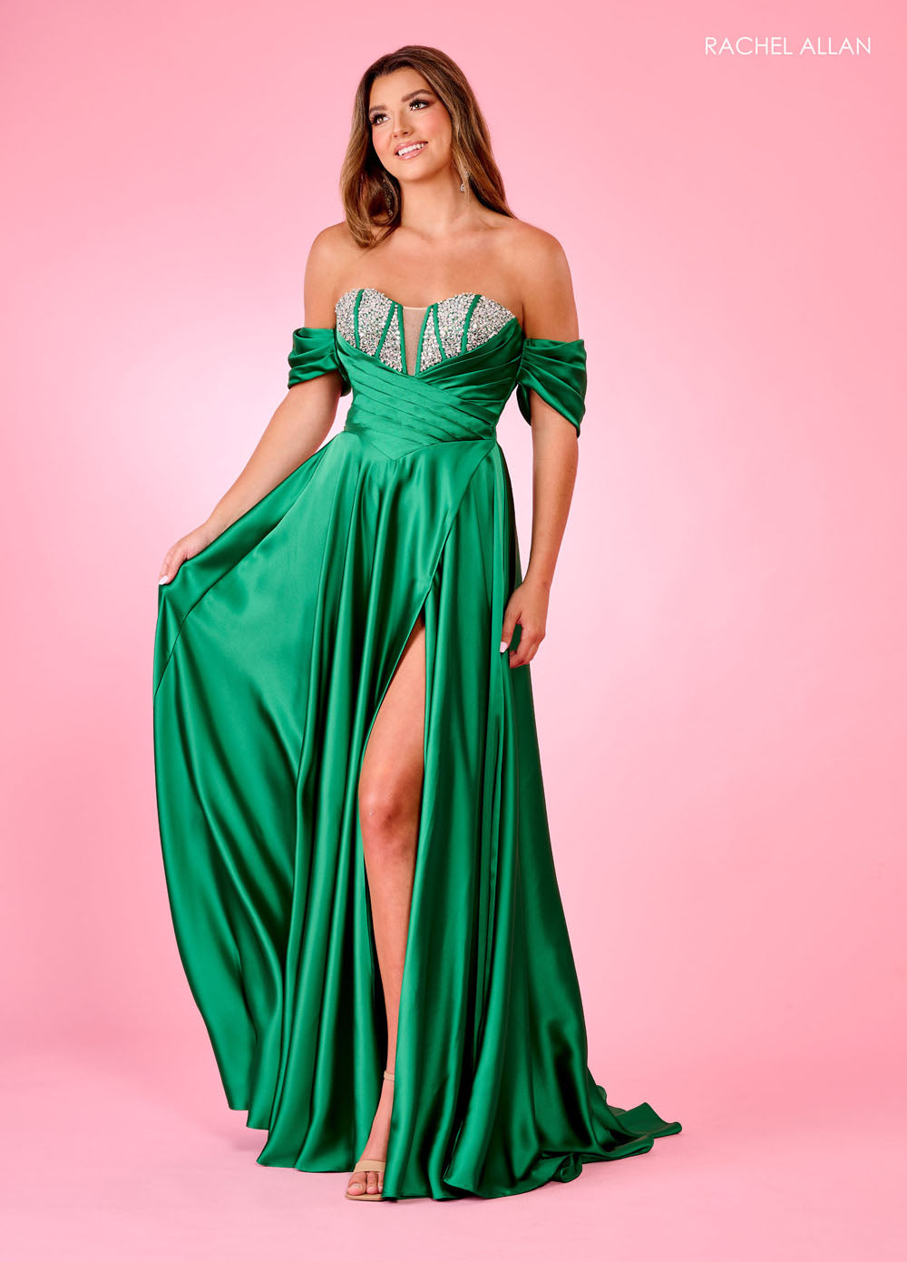 Rachel Allan 70664 prom dress images.  Rachel Allan 70664 is available in these colors: Emerald, Fuchsia, Royal.