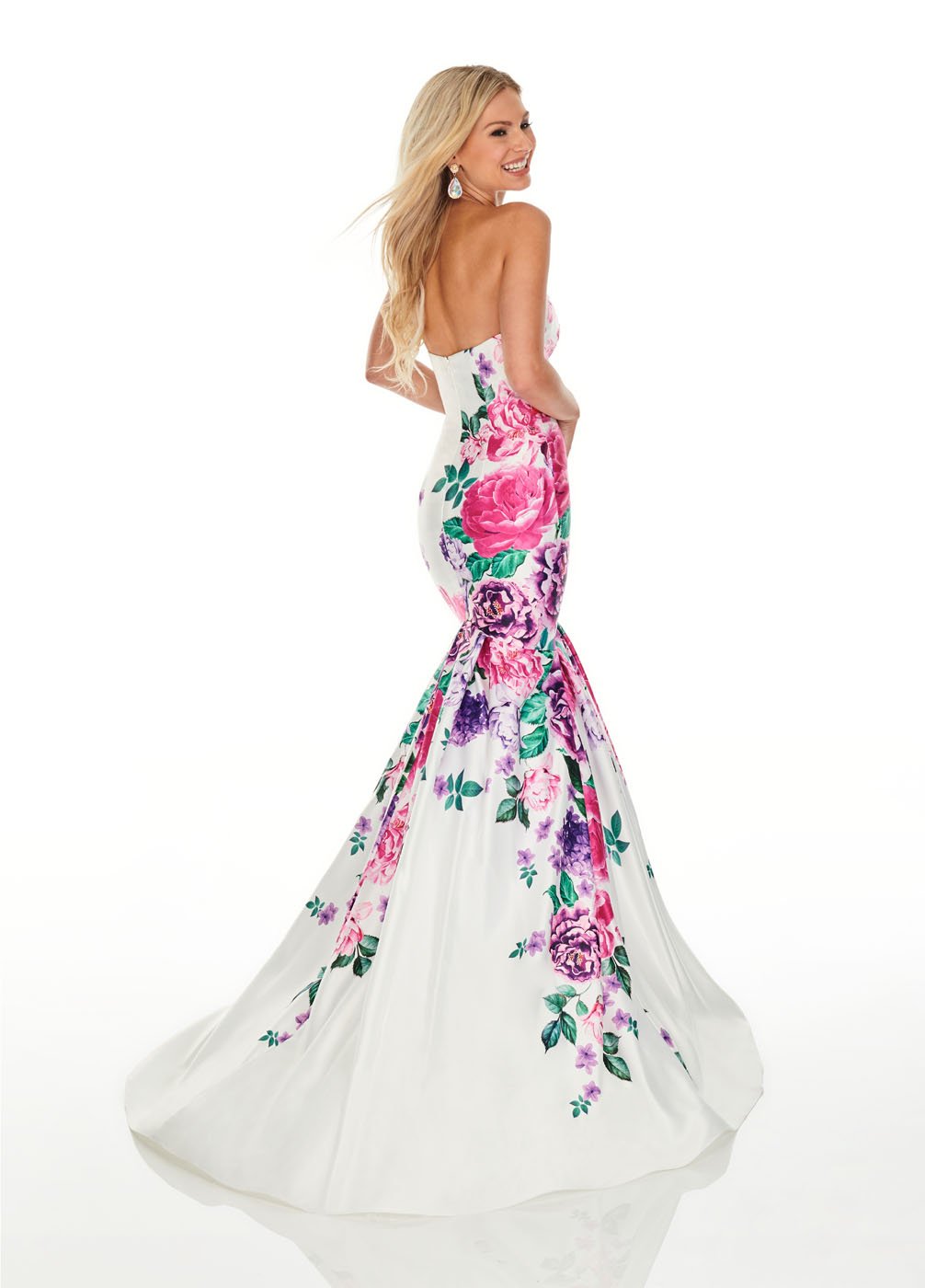 Rachel Allan 7073 prom dress images.  Rachel Allan 7073 is available in these colors: Lilac Multi, White Multi.