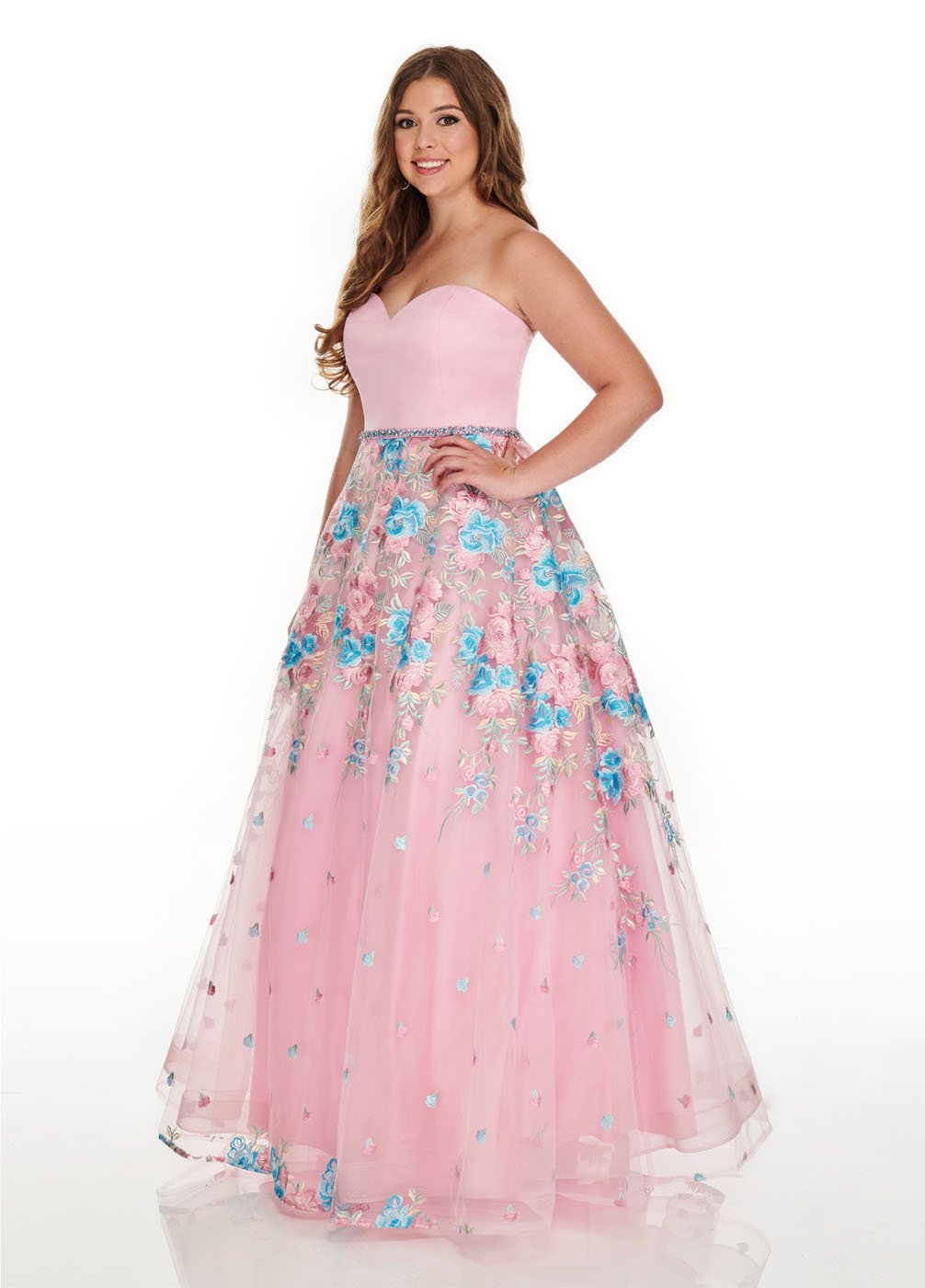 Rachel Allan 7219 prom dress images.  Rachel Allan 7219 is available in these colors: Aqua Multi, Navy Multi, Pink Multi.