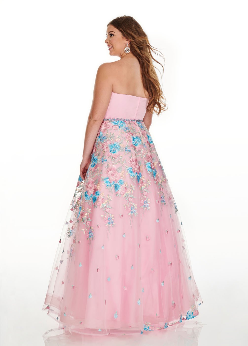 Rachel Allan 7219 prom dress images.  Rachel Allan 7219 is available in these colors: Aqua Multi, Navy Multi, Pink Multi.