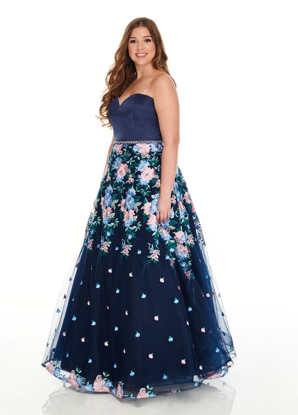 Rachel Allan 7219 prom dress images.  Rachel Allan 7219 is available in these colors: Aqua Multi, Navy Multi, Pink Multi.