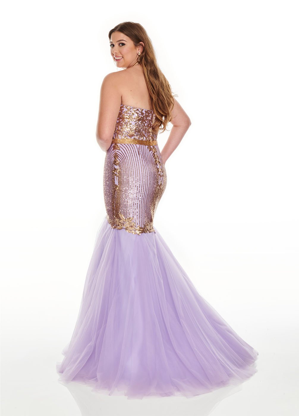 Rachel Allan 7240 prom dress images.  Rachel Allan 7240 is available in these colors: Lilac Gold, Silver Gold.