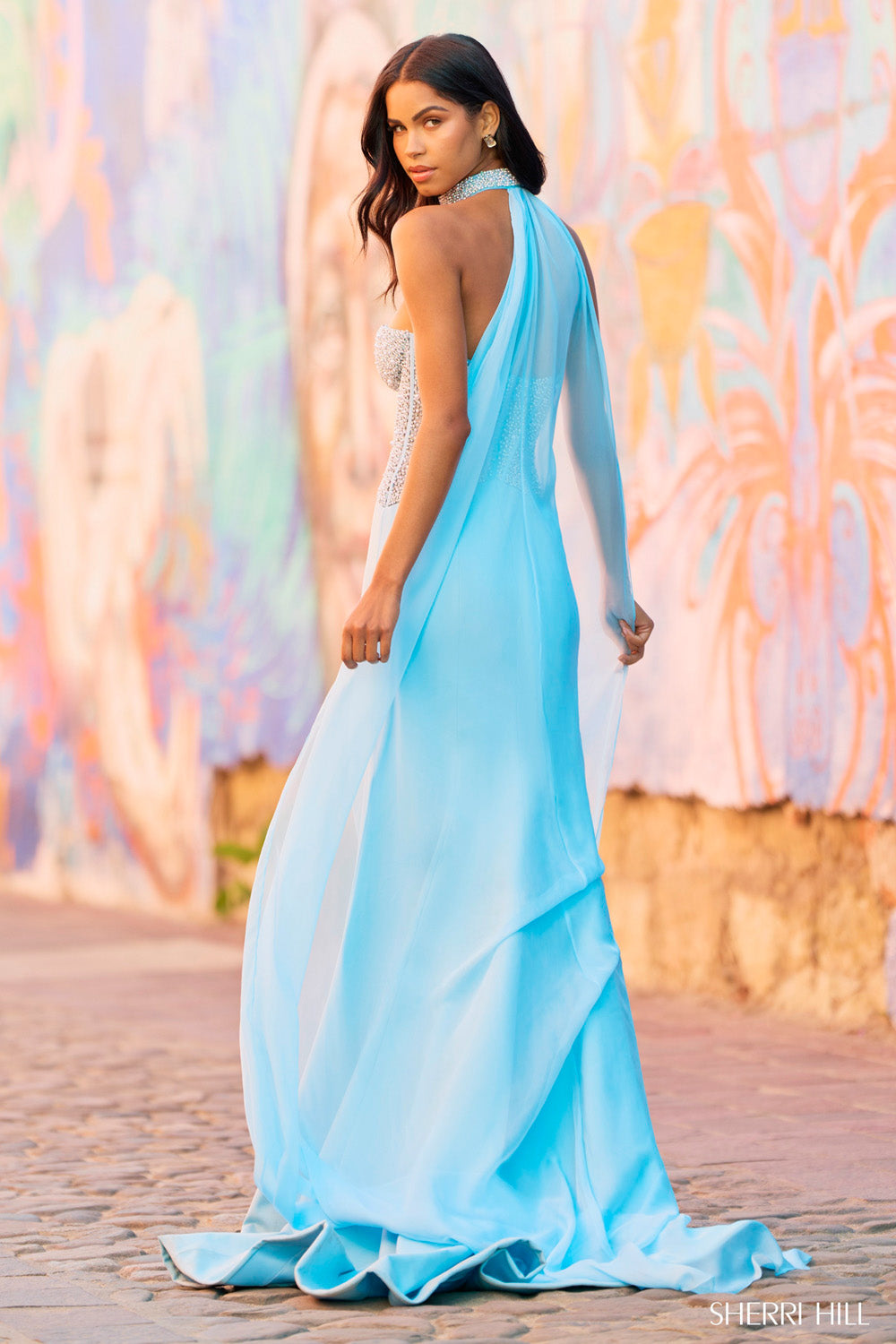 Sherri Hill 55564 light blue prom dresses images.  Sherri Hill 55564 is available in these colors: Ivory, Black, Light Blue