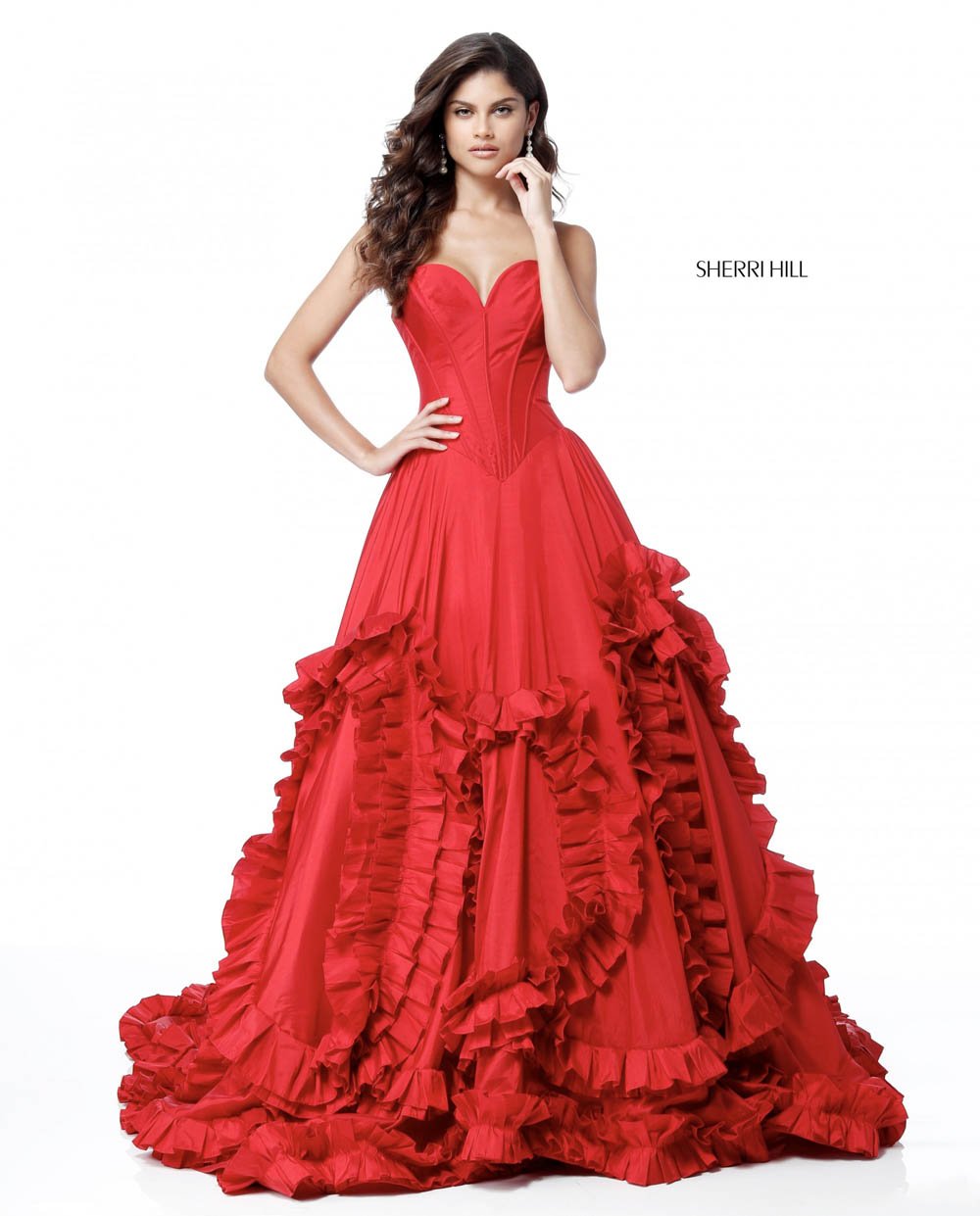 Sherri Hill 51578 prom dress images.  Sherri Hill 51578 is available in these colors: Light Blue, Blush, Black, Red, Pink, Ivory, Fuchsia, Yellow.