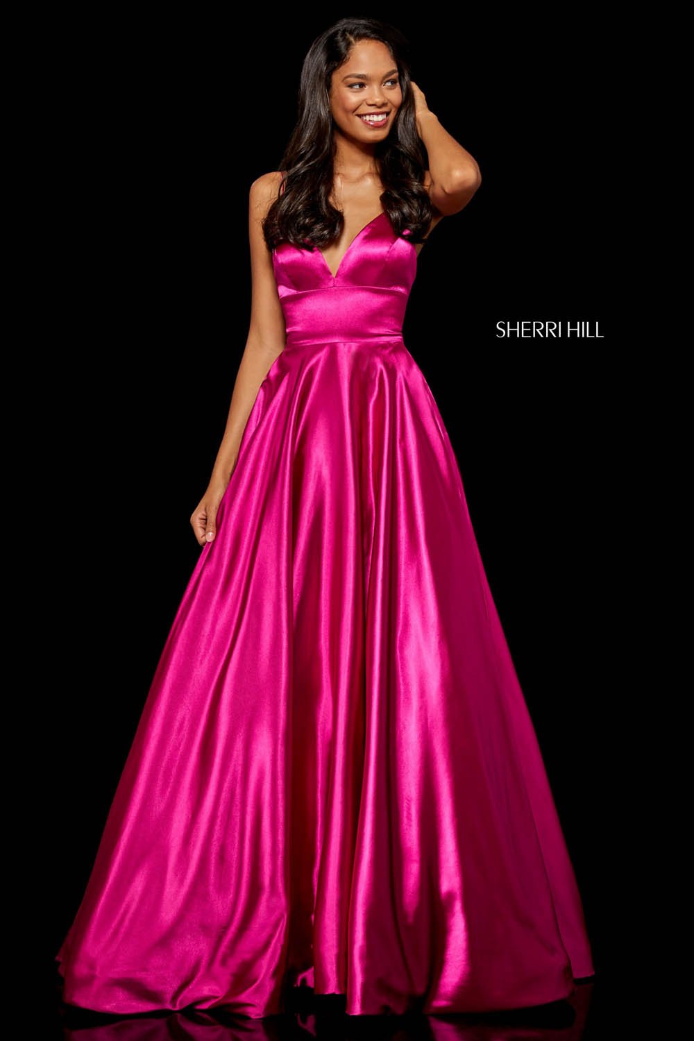 Sherri Hill 52195 prom dress images.  Sherri Hill 52195 is available in these colors: Red, Fuchsia, Turquoise, Gold, Mocha, Black, Wine, Teal, Dark Royal, Emerald, Gunmetal, Lilac, Rose, Light Blue, Yellow.