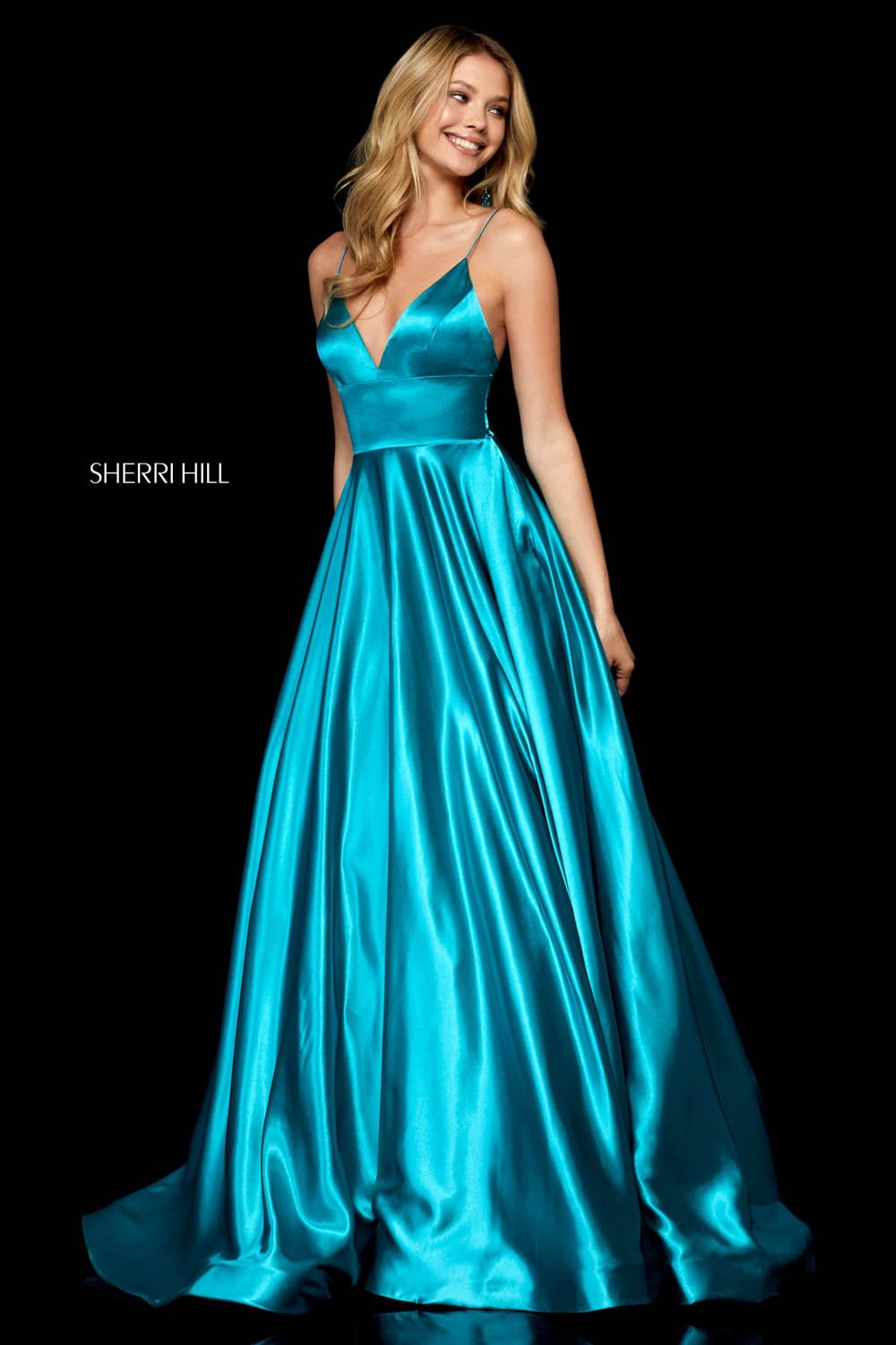 Sherri Hill 52195 prom dress images.  Sherri Hill 52195 is available in these colors: Red, Fuchsia, Turquoise, Gold, Mocha, Black, Wine, Teal, Dark Royal, Emerald, Gunmetal, Lilac, Rose, Light Blue, Yellow.