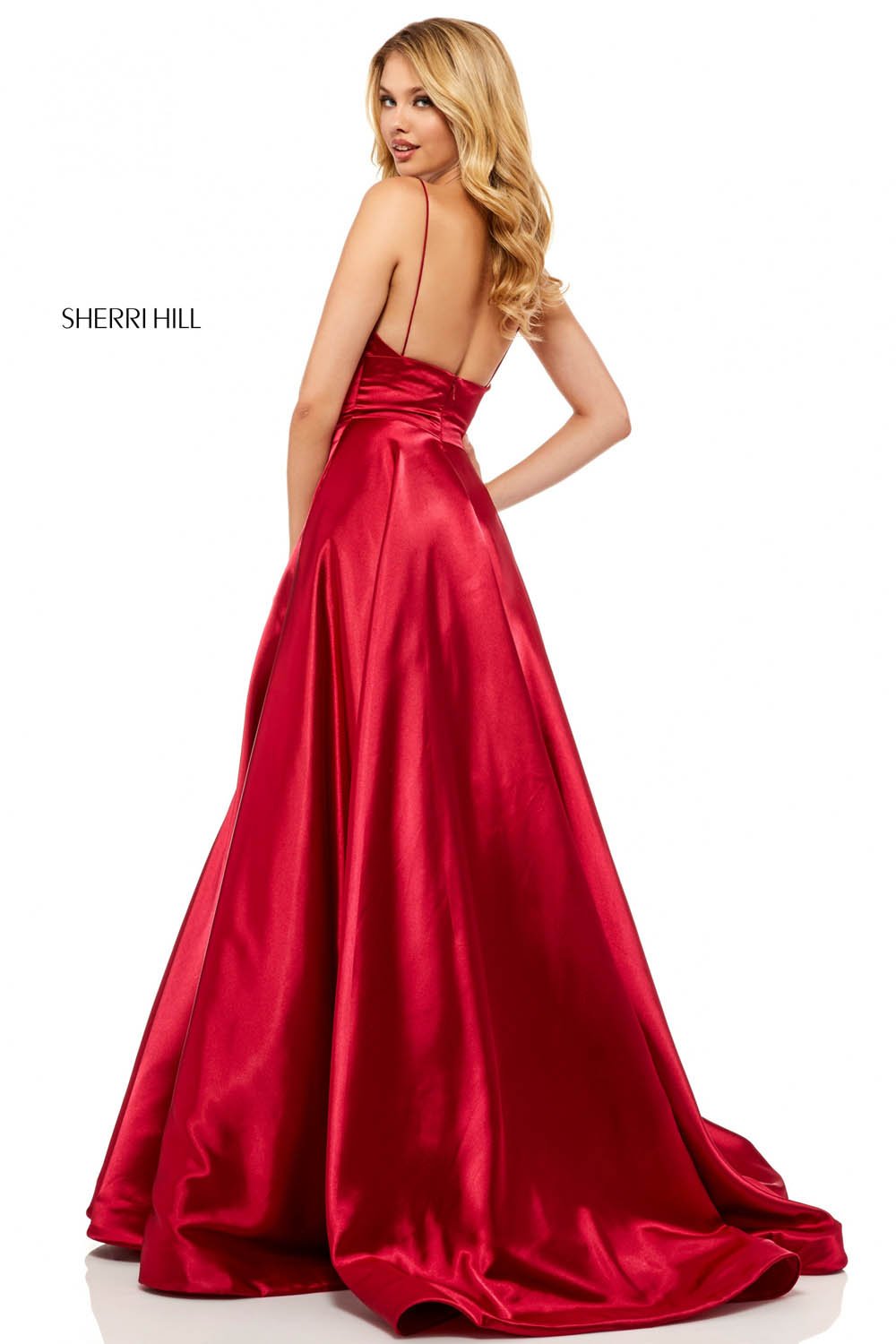 Sherri Hill 52195 prom dress images.  Sherri Hill 52195 is available in these colors: Red, Fuchsia, Turquoise, Gold, Mocha, Black, Wine, Teal, Dark Royal, Emerald, Gunmetal, Lilac, Rose, Light Blue, Yellow.