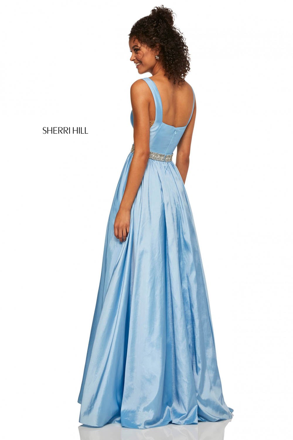 Sherri Hill 52414 prom dress images.  Sherri Hill 52414 is available in these colors: Ivory, Light Blue, Lilac, Yellow, Pink.