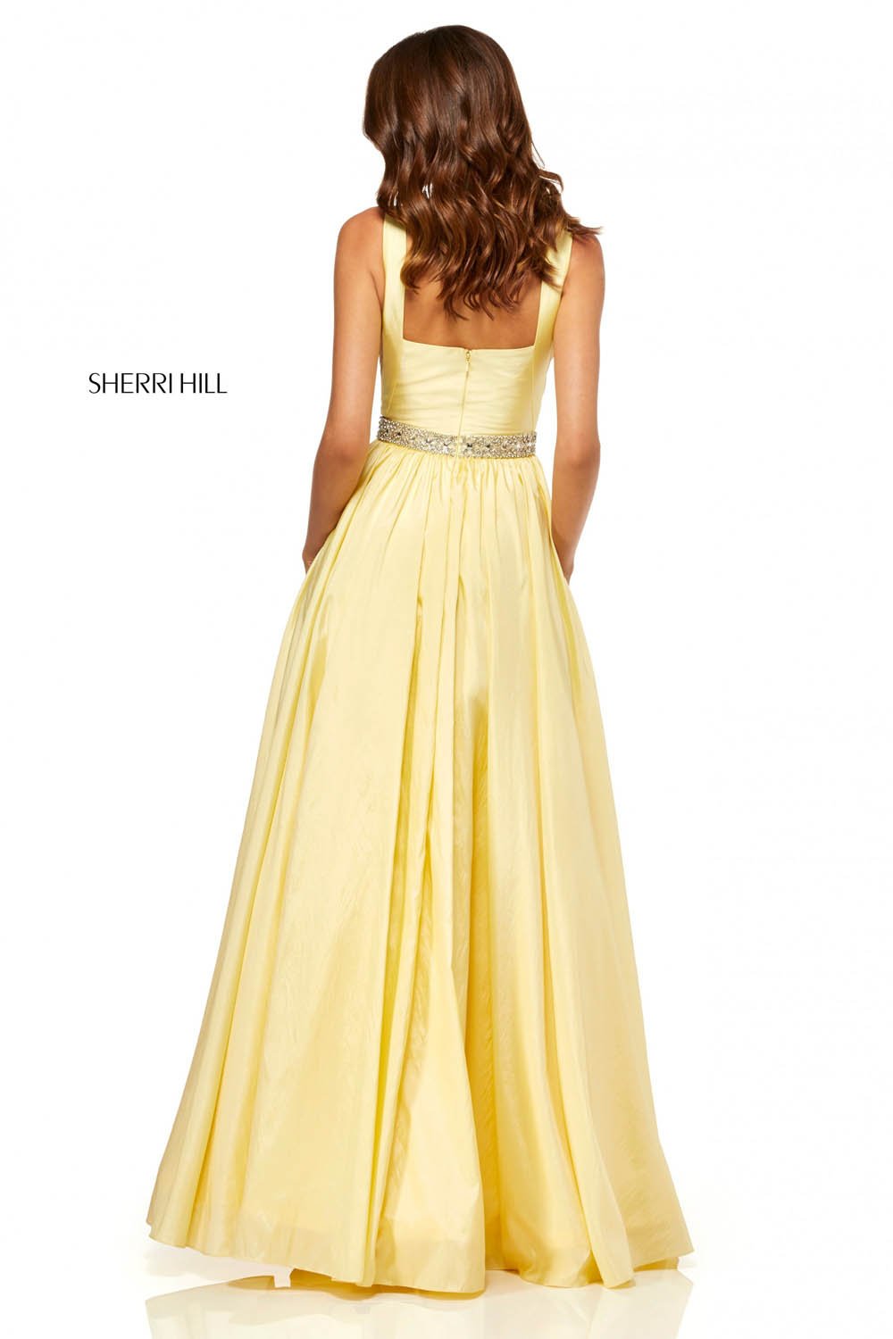 Sherri Hill 52414 prom dress images.  Sherri Hill 52414 is available in these colors: Ivory, Light Blue, Lilac, Yellow, Pink.