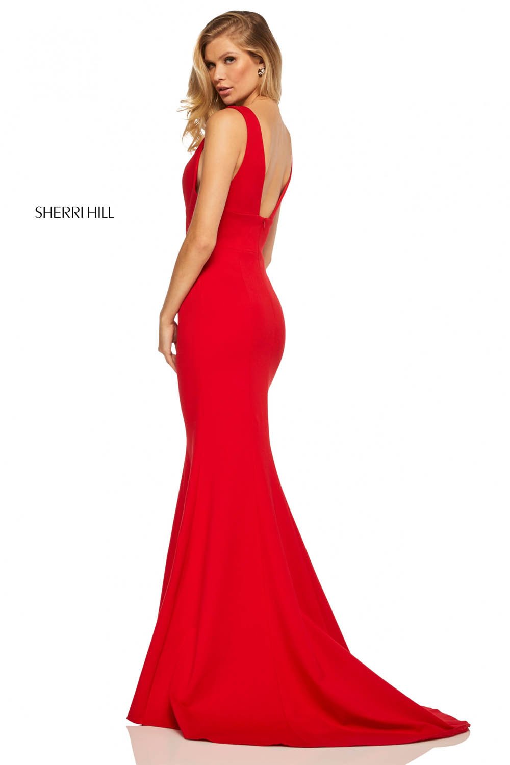 Sherri Hill 52483 prom dress images.  Sherri Hill 52483 is available in these colors: Plum, Ivory, Royal, Black, Red, Navy.