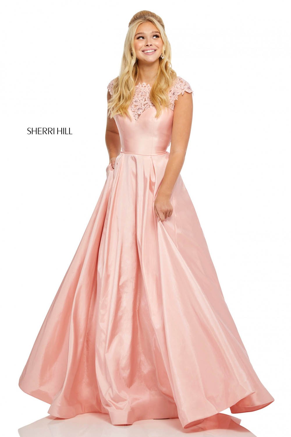 Sherri Hill 52487 prom dress images.  Sherri Hill 52487 is available in these colors: Blush, Light Blue, Ivory, Navy, Red, Black.