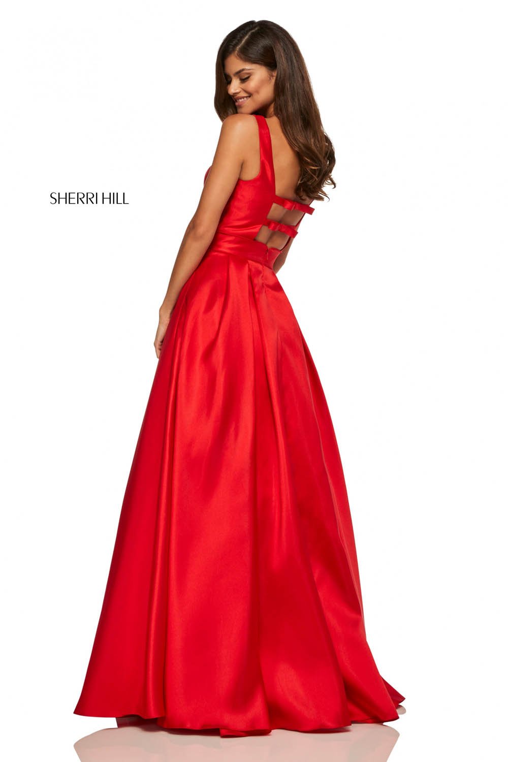 Sherri Hill 52502 prom dress images.  Sherri Hill 52502 is available in these colors: Yellow, Red, Emerald, Ivory, Black, Lilac, Blush, Coral, Pink.