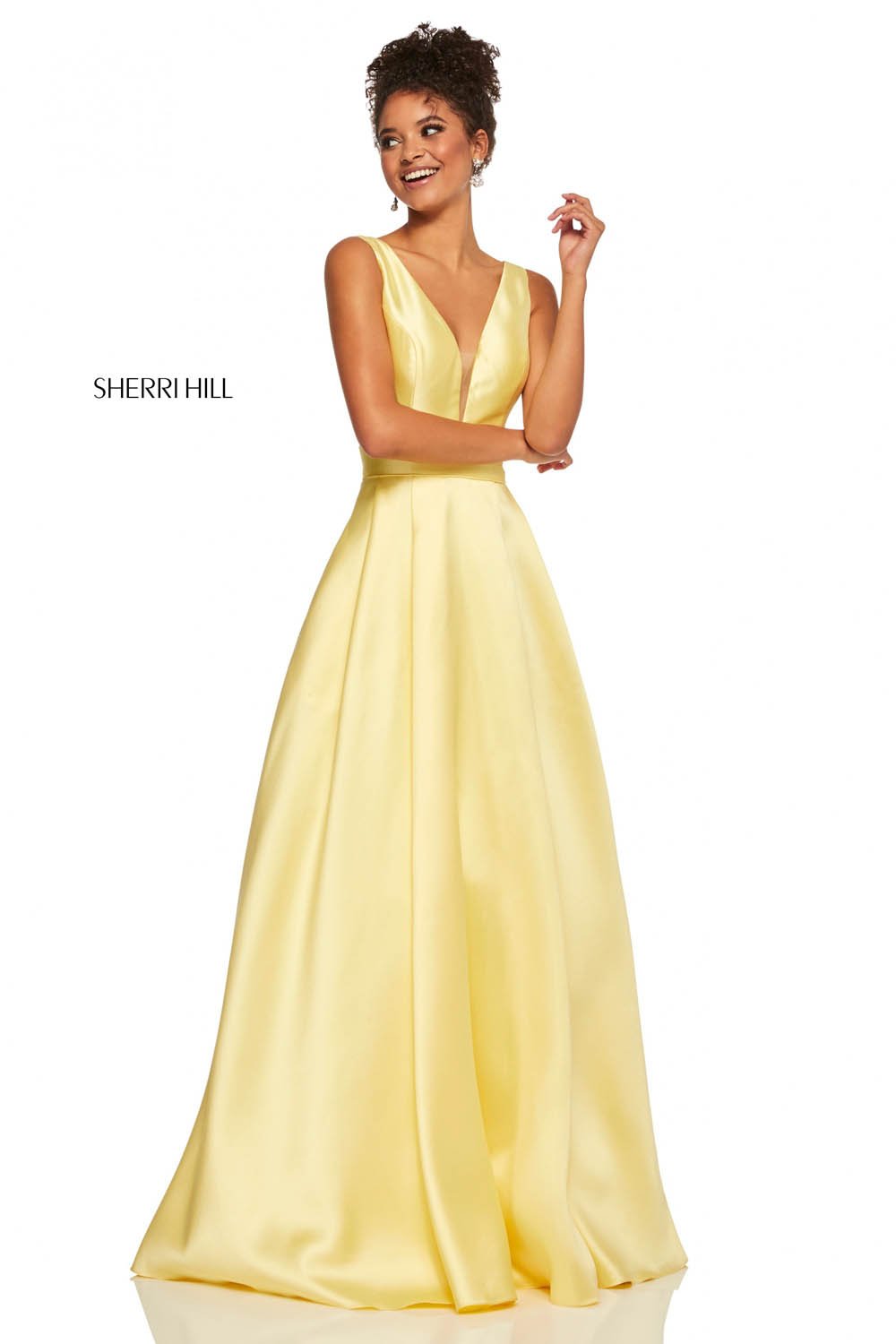 Sherri Hill 52502 prom dress images.  Sherri Hill 52502 is available in these colors: Yellow, Red, Emerald, Ivory, Black, Lilac, Blush, Coral, Pink.