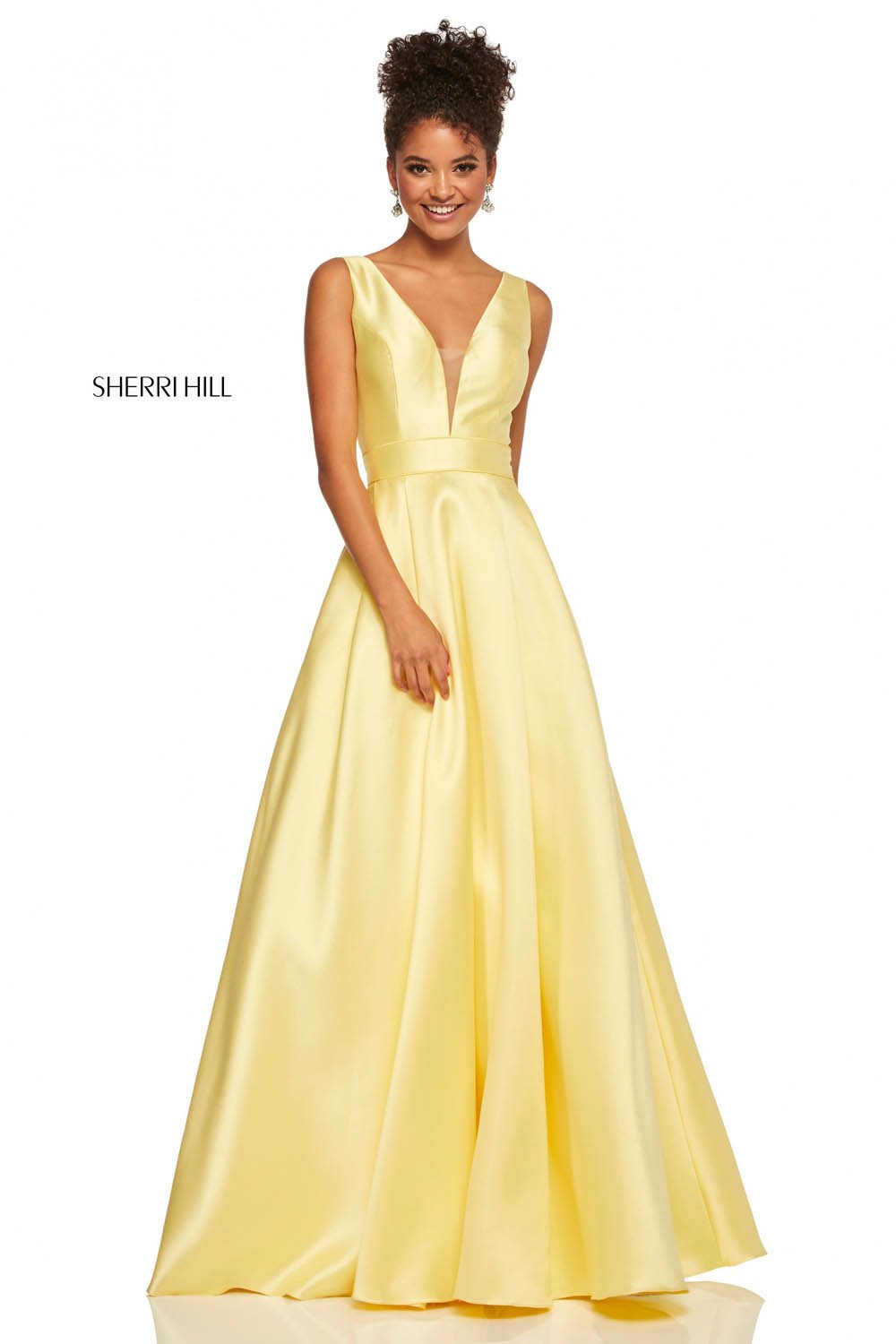 Sherri Hill 52502 prom dress images.  Sherri Hill 52502 is available in these colors: Yellow, Red, Emerald, Ivory, Black, Lilac, Blush, Coral, Pink.