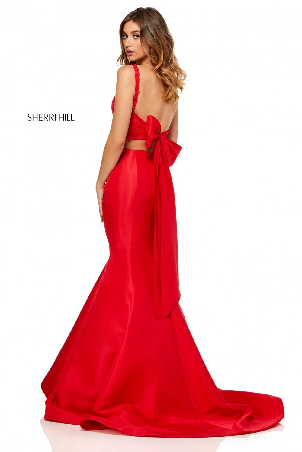 Sherri Hill 52528 prom dress images.  Sherri Hill 52528 is available in these colors: Ivory, Yellow, Red, Lilac, Black, Coral, Aqua.