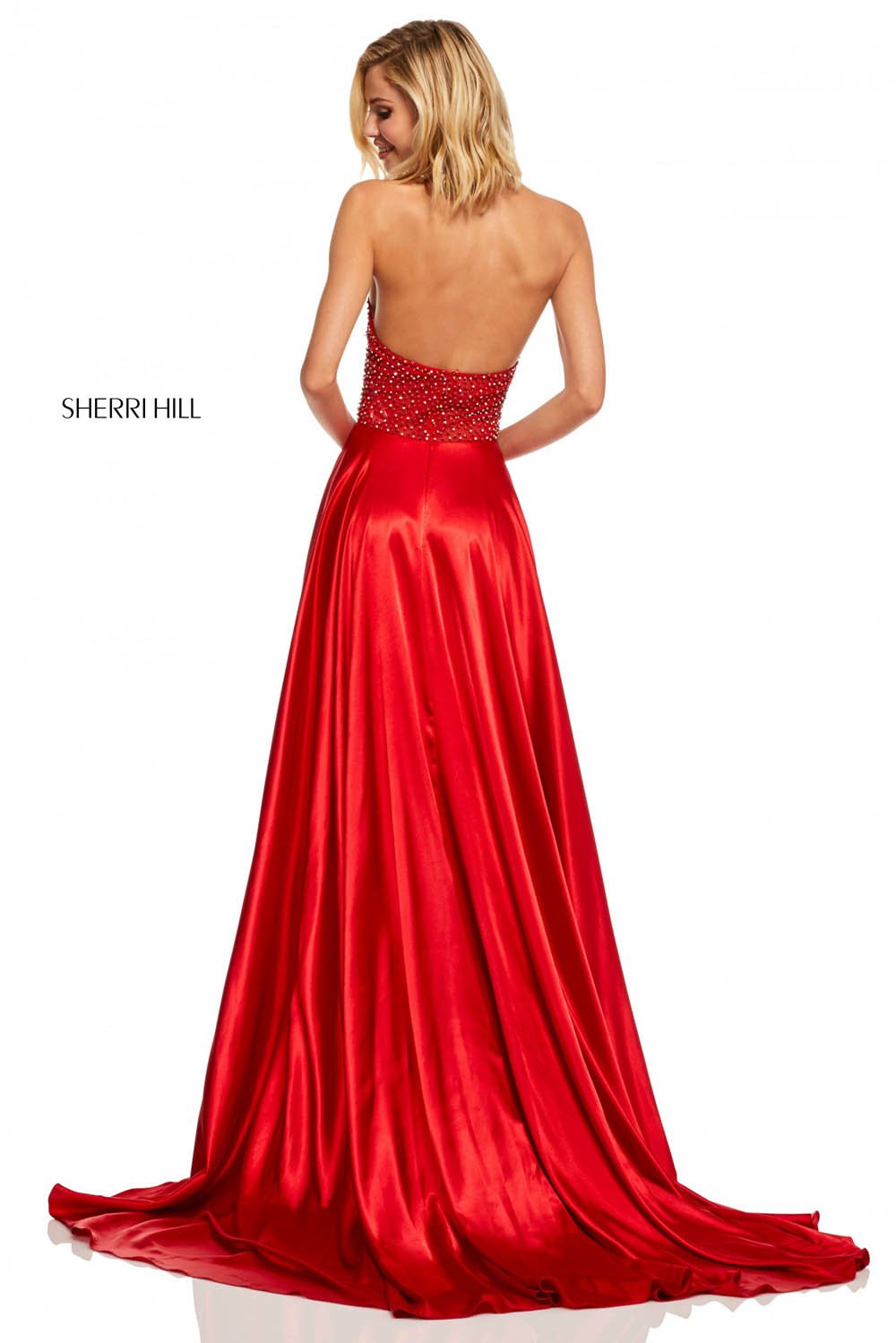 Sherri Hill 52570 prom dress images.  Sherri Hill 52570 is available in these colors: Mocha, Turquoise, Red.