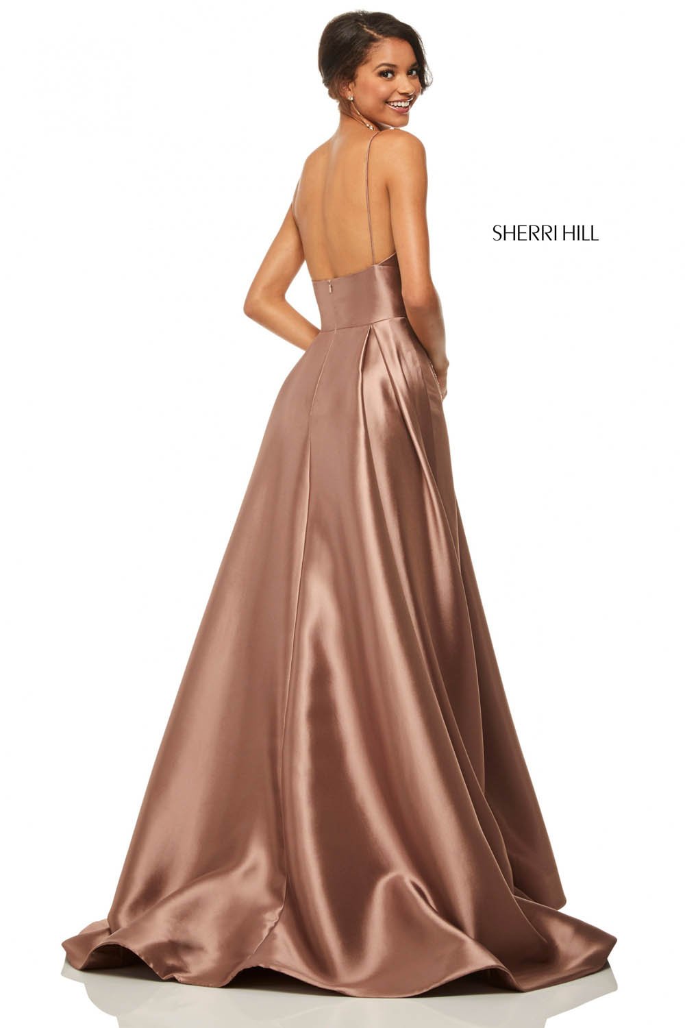 Sherri Hill 52597 prom dress images.  Sherri Hill 52597 is available in these colors: Emerald, Coral, Navy, Yellow, Red, Blush, Black, Violet, Light Blue, Mocha.