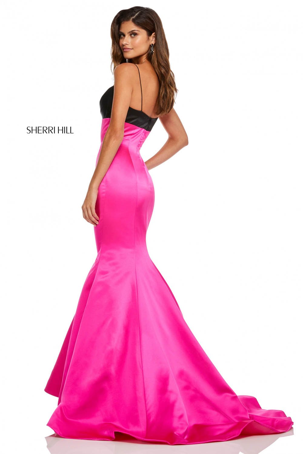 Sherri Hill 52615 prom dress images.  Sherri Hill 52615 is available in these colors: Black Fuchsia, Ivory Black, Blush Navy, Fuchsia Red, Light Blue Mocha, Ivory, Red, Emerald.