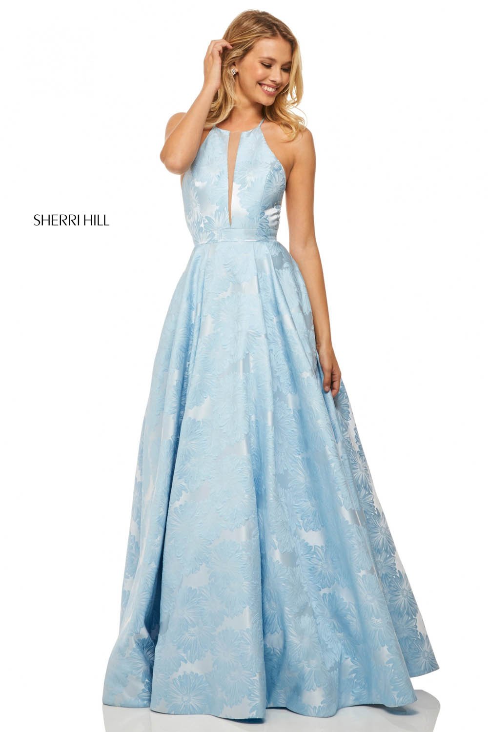 Sherri Hill 52630 prom dress images.  Sherri Hill 52630 is available in these colors: Lilac, Light Blue, Black, Green, Fuchsia, Royal, Ivory, Red.