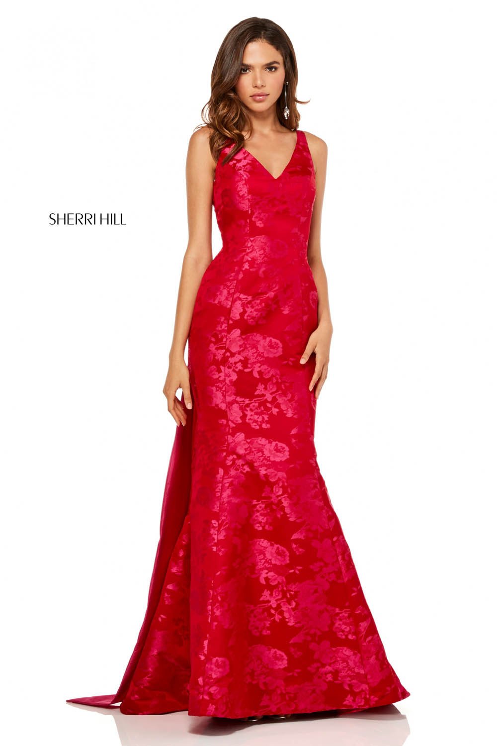 Sherri Hill 52637 prom dress images.  Sherri Hill 52637 is available in these colors: Red Print.