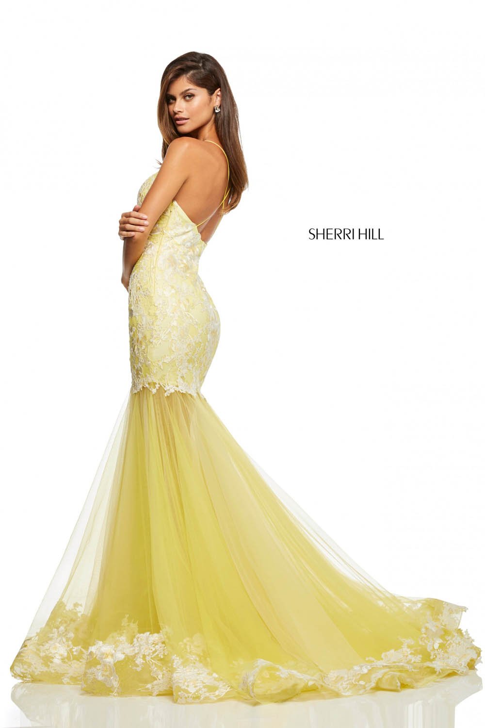 Sherri Hill 52741 prom dress images.  Sherri Hill 52741 is available in these colors: Yellow, Ivory, Light Blue, Light Green, Coral.