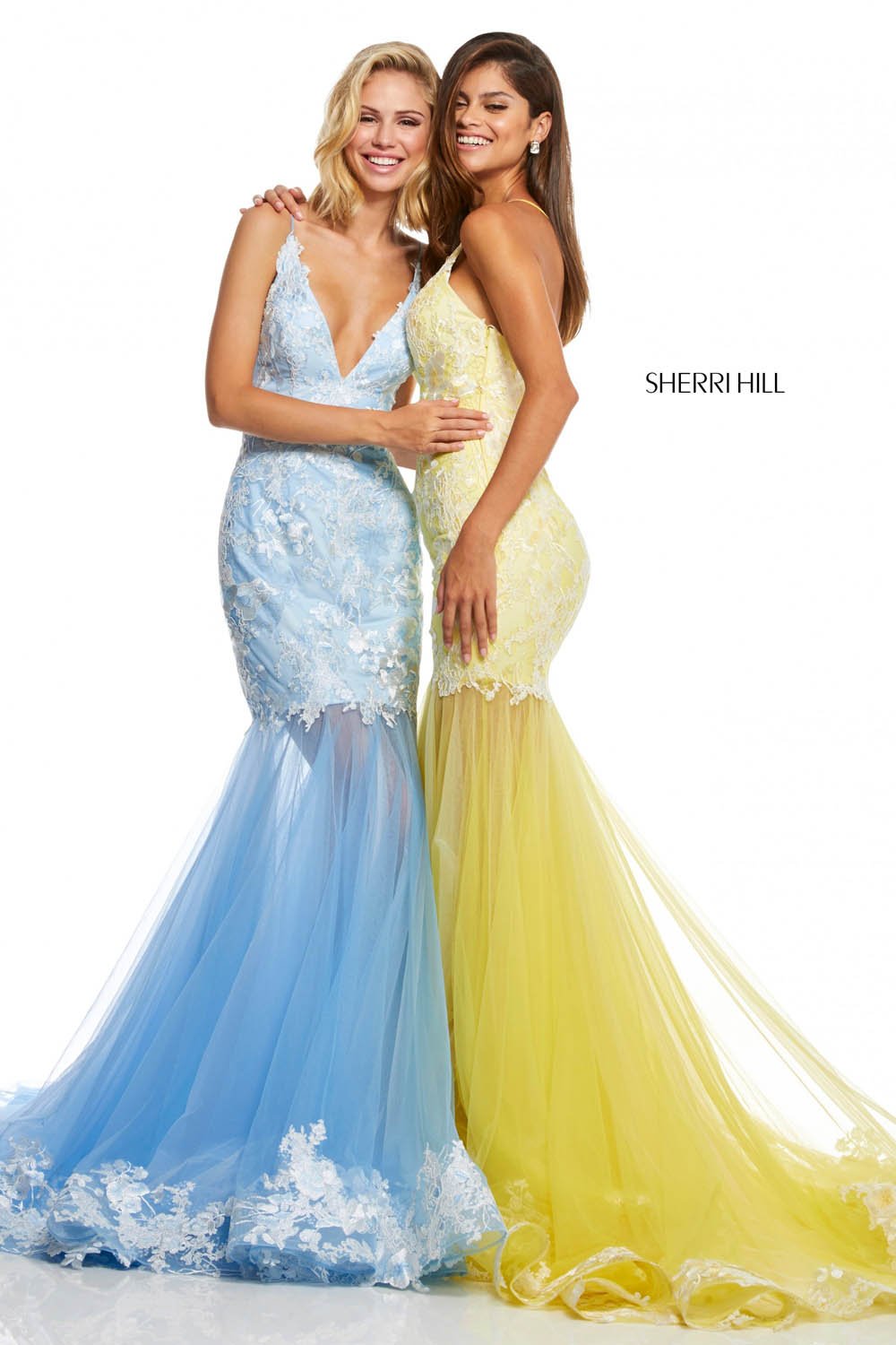 Sherri Hill 52741 prom dress images.  Sherri Hill 52741 is available in these colors: Yellow, Ivory, Light Blue, Light Green, Coral.