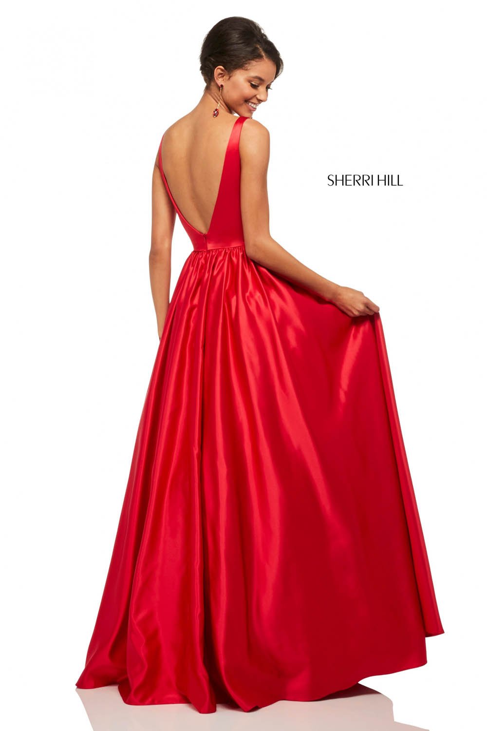 Sherri Hill 52813 prom dress images.  Sherri Hill 52813 is available in these colors: Black, Emerald, Royal, Red, Ivory, Yellow, Light Blue.